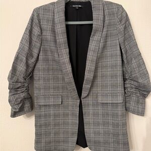 Gray Plaid Blazer with ruched sleeves